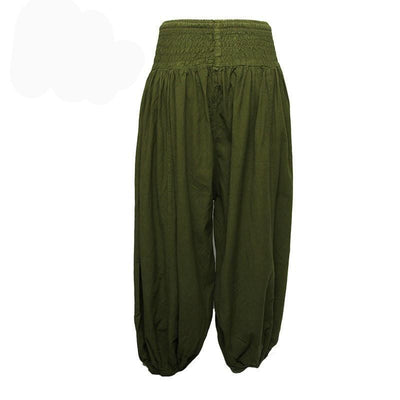 Green Premium Cotton Harem Pants - High Crotch