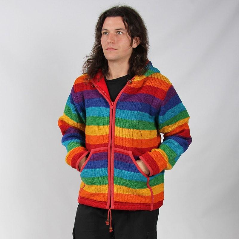 Chunky Knit Rainbow Fleece Jacket