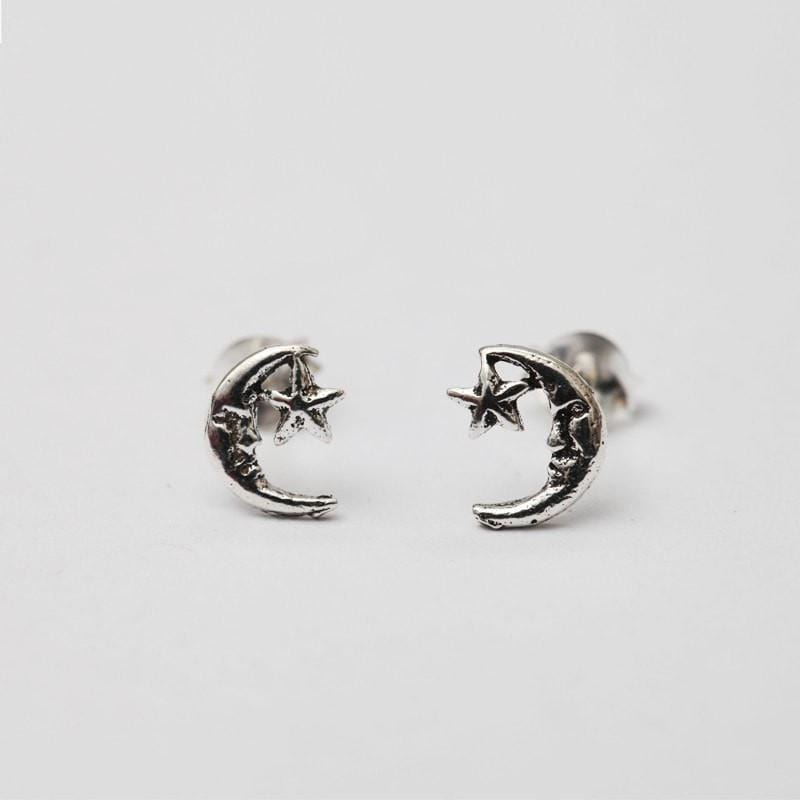 Moon & Star Sterling Silver Studs