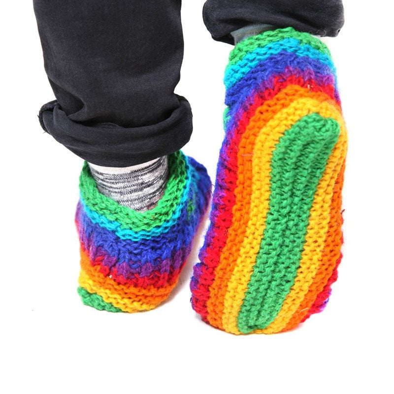 Rainbow Wool Slipper Boots