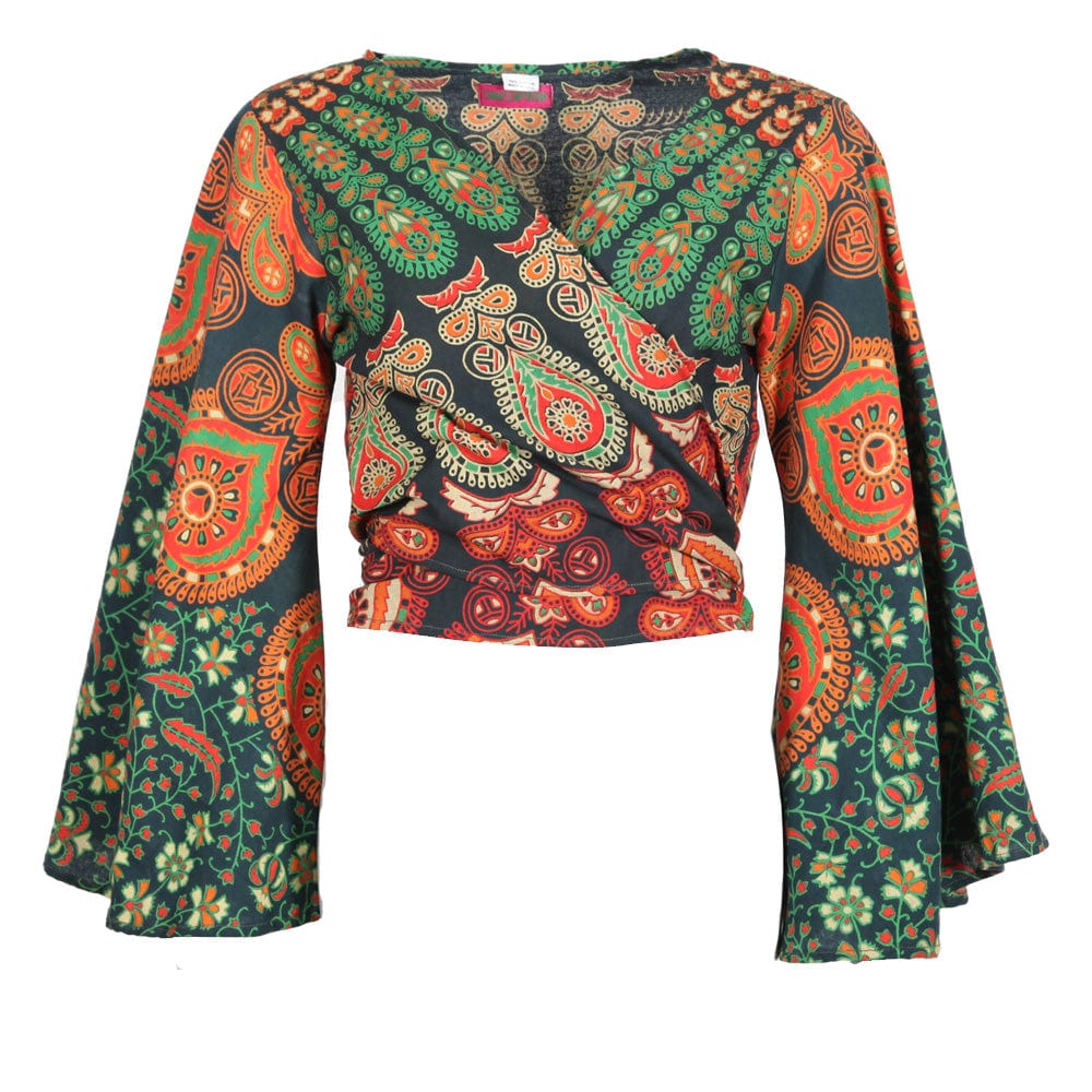 Bell Sleeve Peacock Tie Top