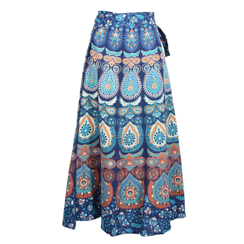 Peacock Print Long Cotton Wrap Skirt
