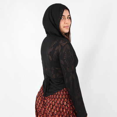 Etched Pattern Hooded Wrap Top