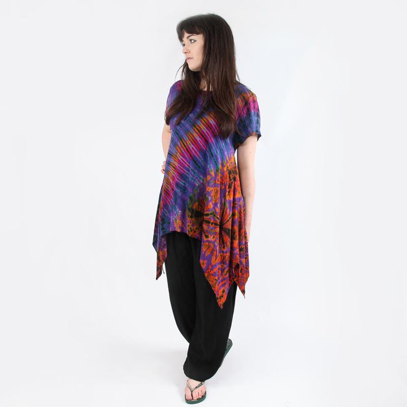 Short Sleeve Tie Dye Longline Top