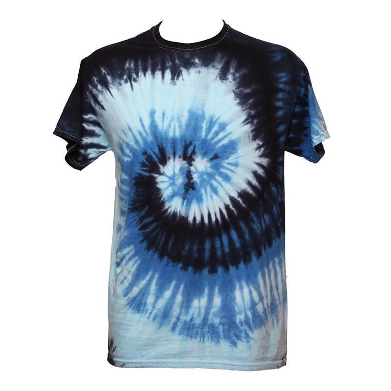 Tie dye mens fit t-shirt in a spiral design starting from the centre of the chest - 3 Tone Blue