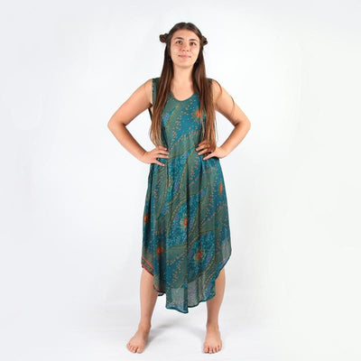 Asymmetric Peacock Print Summer Dress