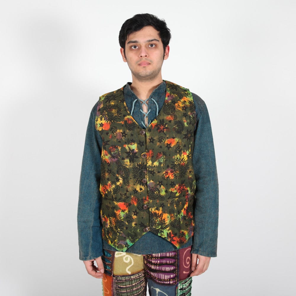 Sun & Moon Print Tie Dye Waistcoat