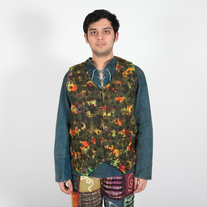 Sun & Moon Print Tie Dye Waistcoat