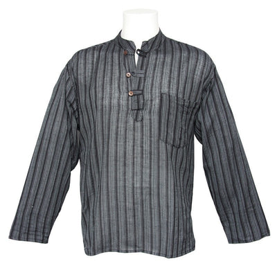 Grandad Shirt - Black Striped