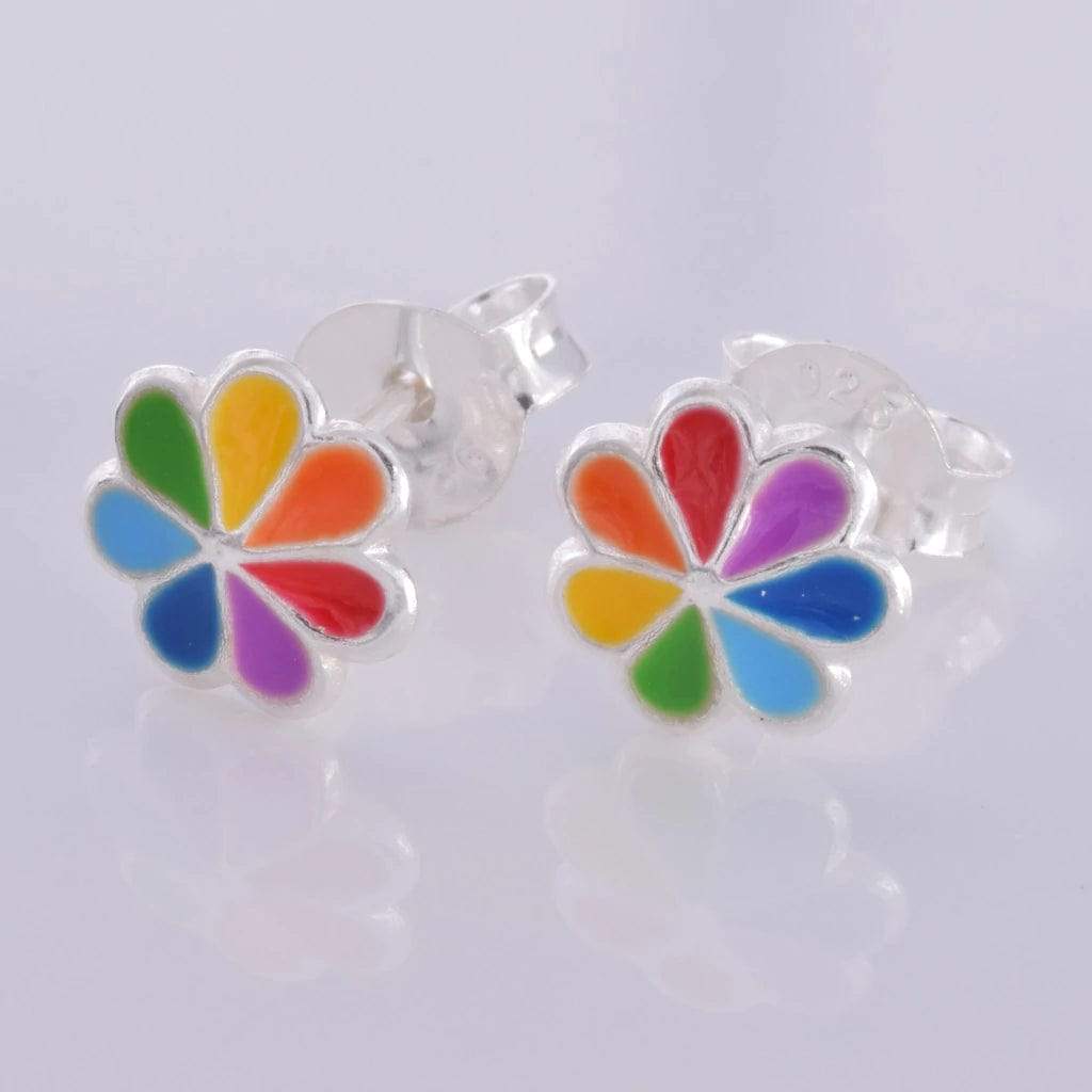 Rainbow Flower Sterling Silver Earrings