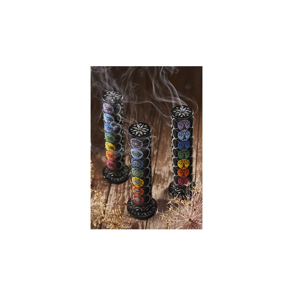 Chakra Painted Black Soapstone Incense Tower