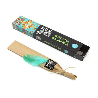 Indain incense sticks in there box wrapped in paper with a feather decoration