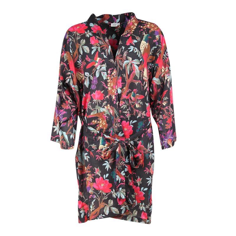 Bird Print Kimono Gown