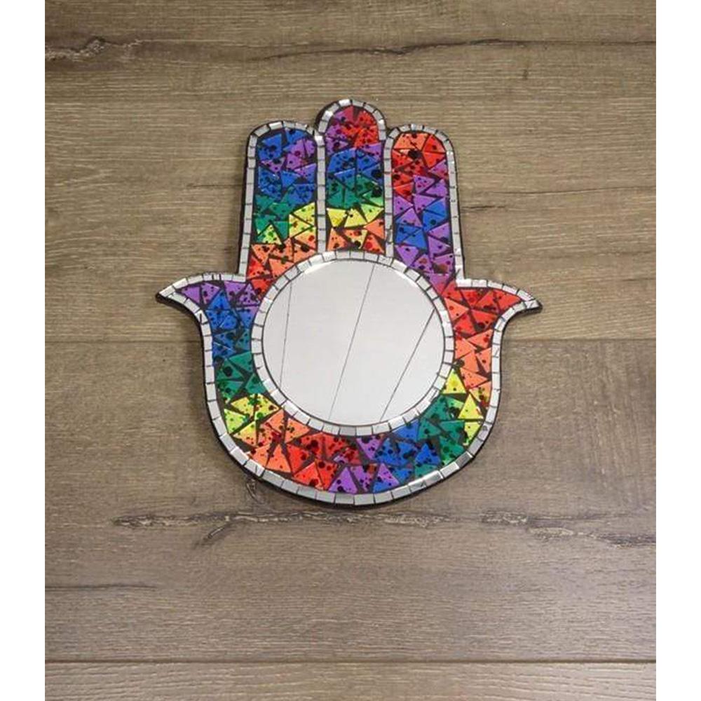 Rainbow Mosaic Hamsa Hand Mirror