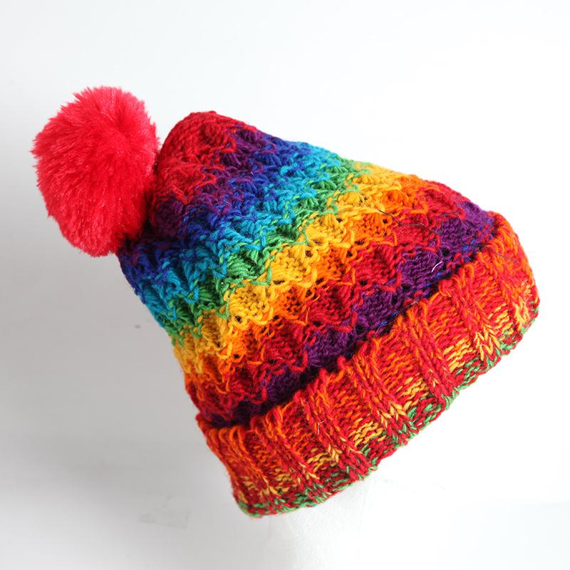 Chunky Knit Rainbow Bobble Hat