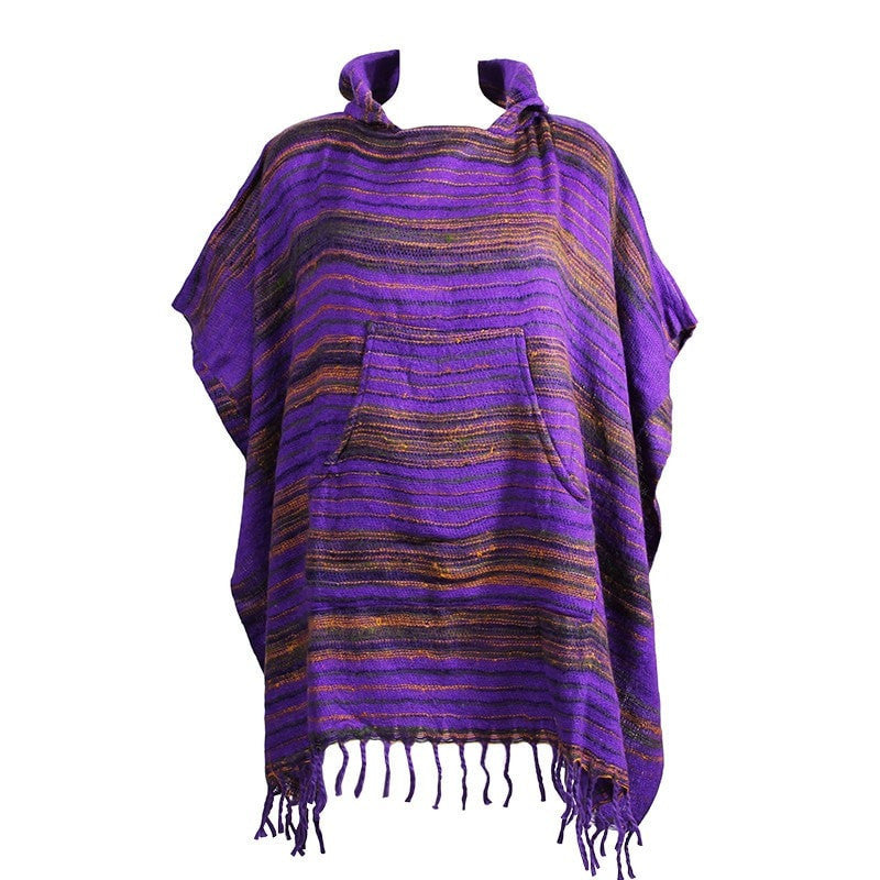 Warm Indian Hooded Poncho Purple
